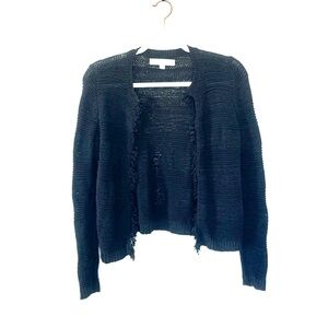 Loft Ann Taylor Open Knot Front Lite Cardigan Sweater Fringe Cotton MP